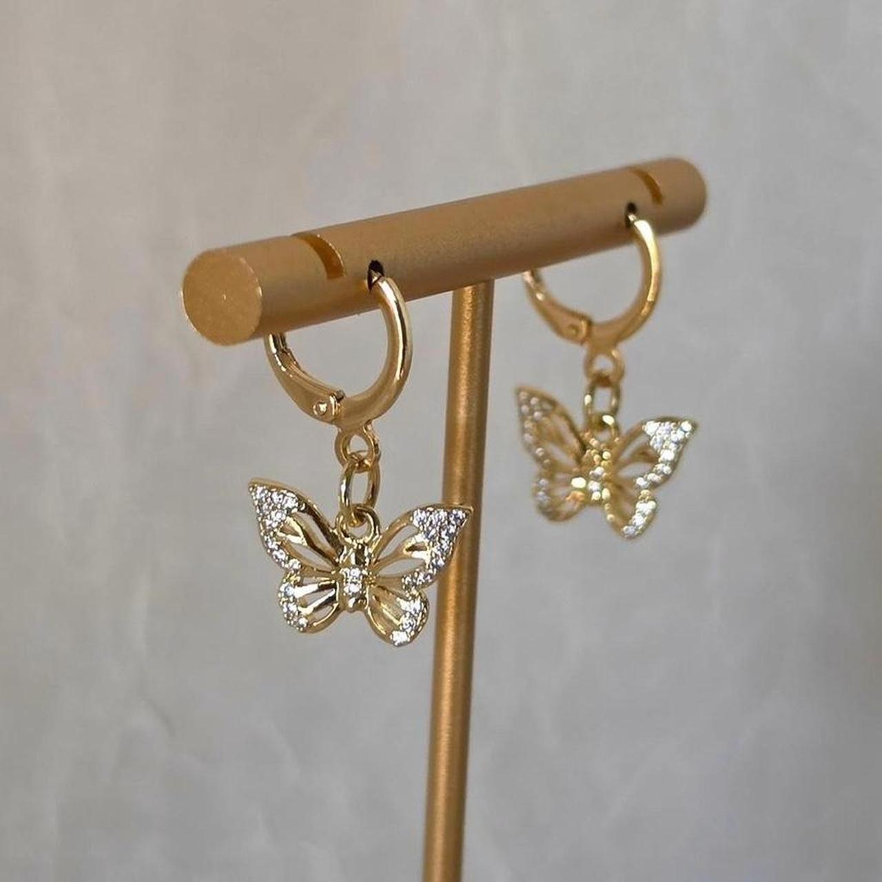 Gold Butterfly Earrings – 18k Gold Plated with Cubic Zirconia | Handmade Dainty Jewelry