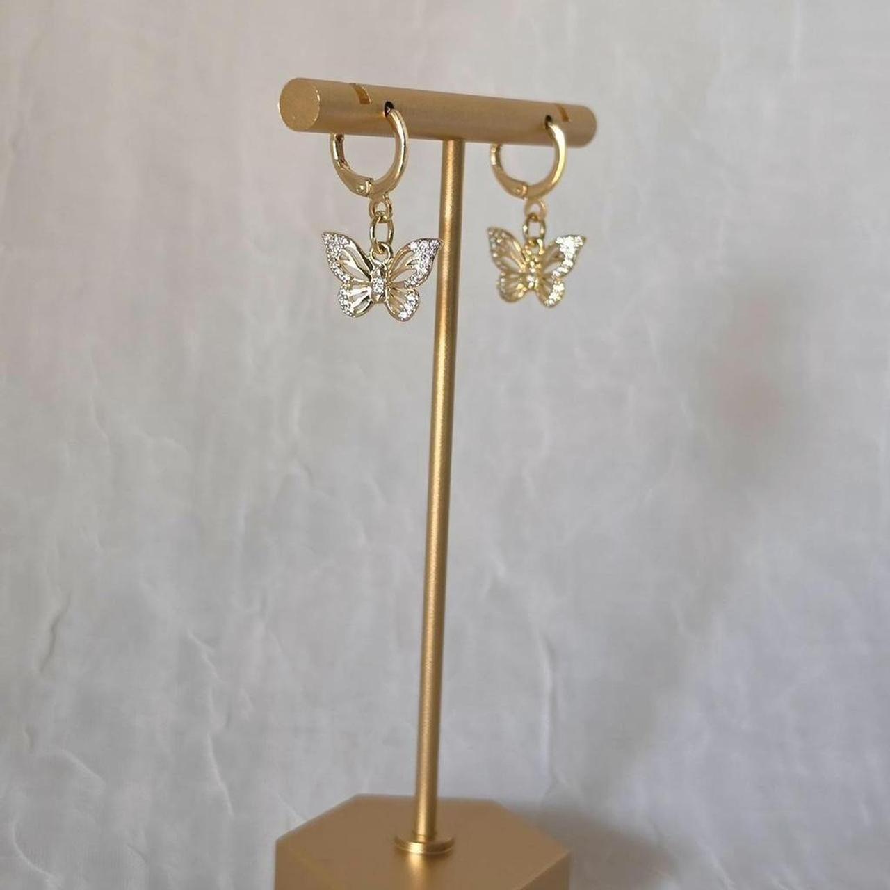 Gold Butterfly Earrings – 18k Gold Plated with Cubic Zirconia | Handmade Dainty Jewelry