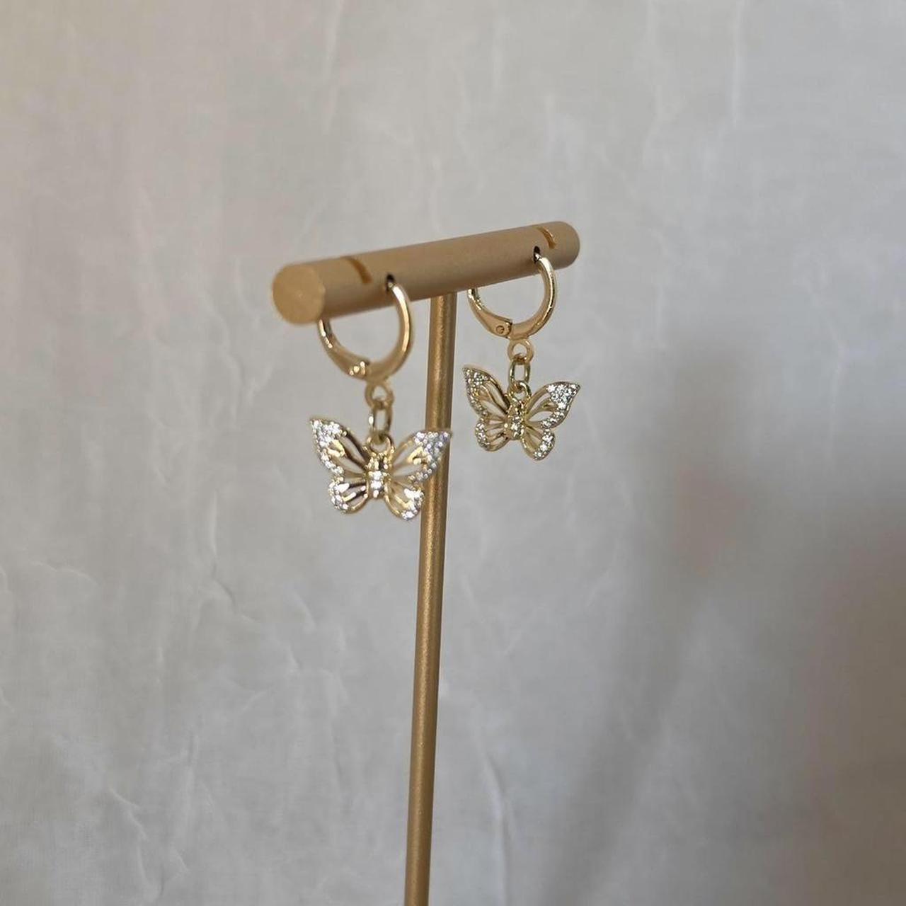 Gold Butterfly Earrings – 18k Gold Plated with Cubic Zirconia | Handmade Dainty Jewelry