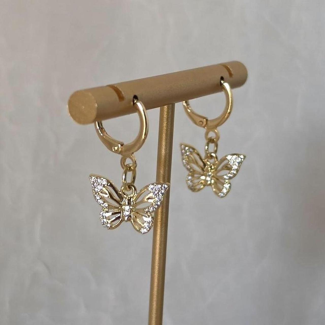 Gold Butterfly Earrings – 18k Gold Plated with Cubic Zirconia | Handmade Dainty Jewelry