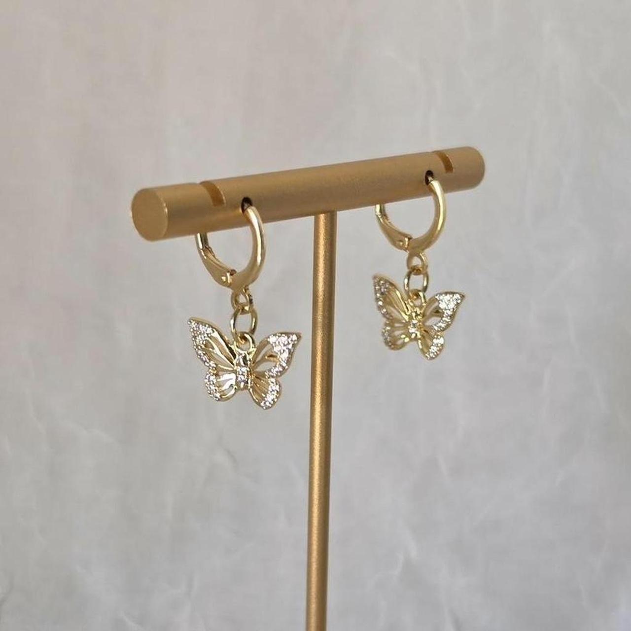 Gold Butterfly Earrings – 18k Gold Plated with Cubic Zirconia | Handmade Dainty Jewelry