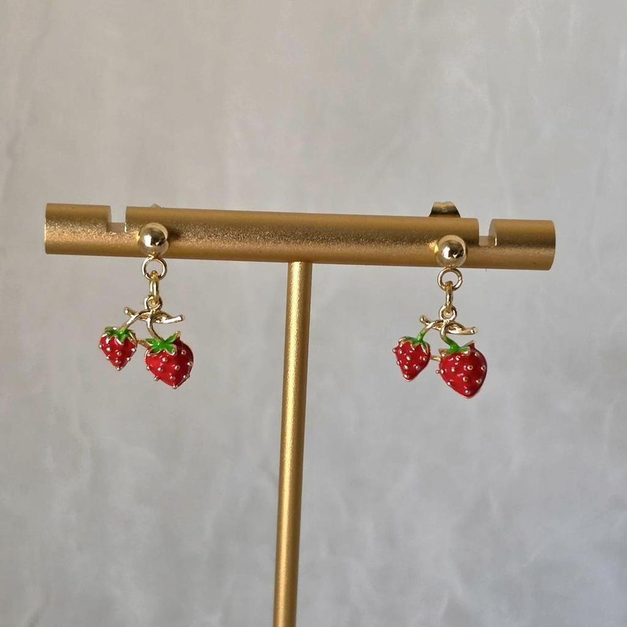 Strawberry Stud Earrings – Handmade 18k Gold Plated Dainty Fruit Jewelry