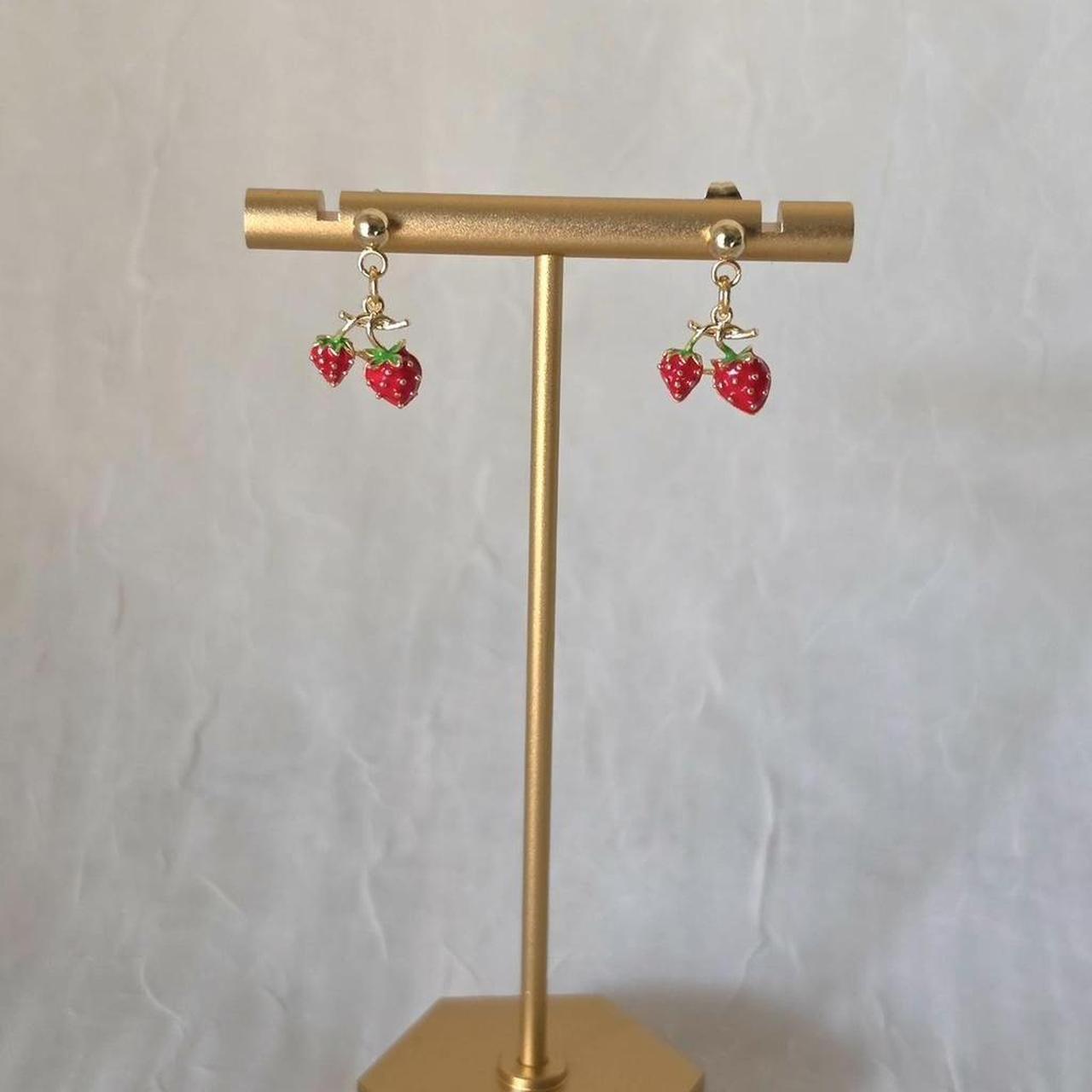 Strawberry Stud Earrings – Handmade 18k Gold Plated Dainty Fruit Jewelry