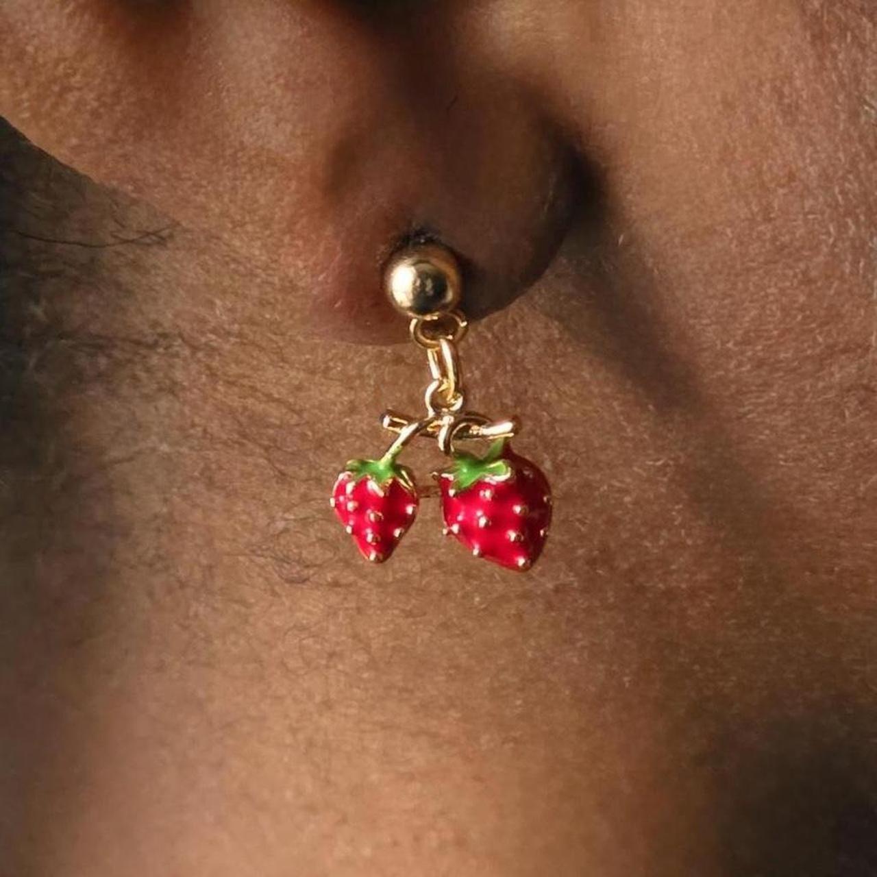 Strawberry Stud Earrings – Handmade 18k Gold Plated Dainty Fruit Jewelry