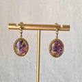 Pressed Flower Resin Cabochon Earrings – Handmade Vintage-Inspired Gold Flake Jewelry
