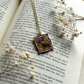 Pressed Flower Resin Necklace – Handmade Regency Floral Pendant with Gold Flakes