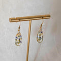 Blue and Green Pressed Flower Resin Drop Earrings – Handmade Teardrop Resin Jewelry with Gold Flakes